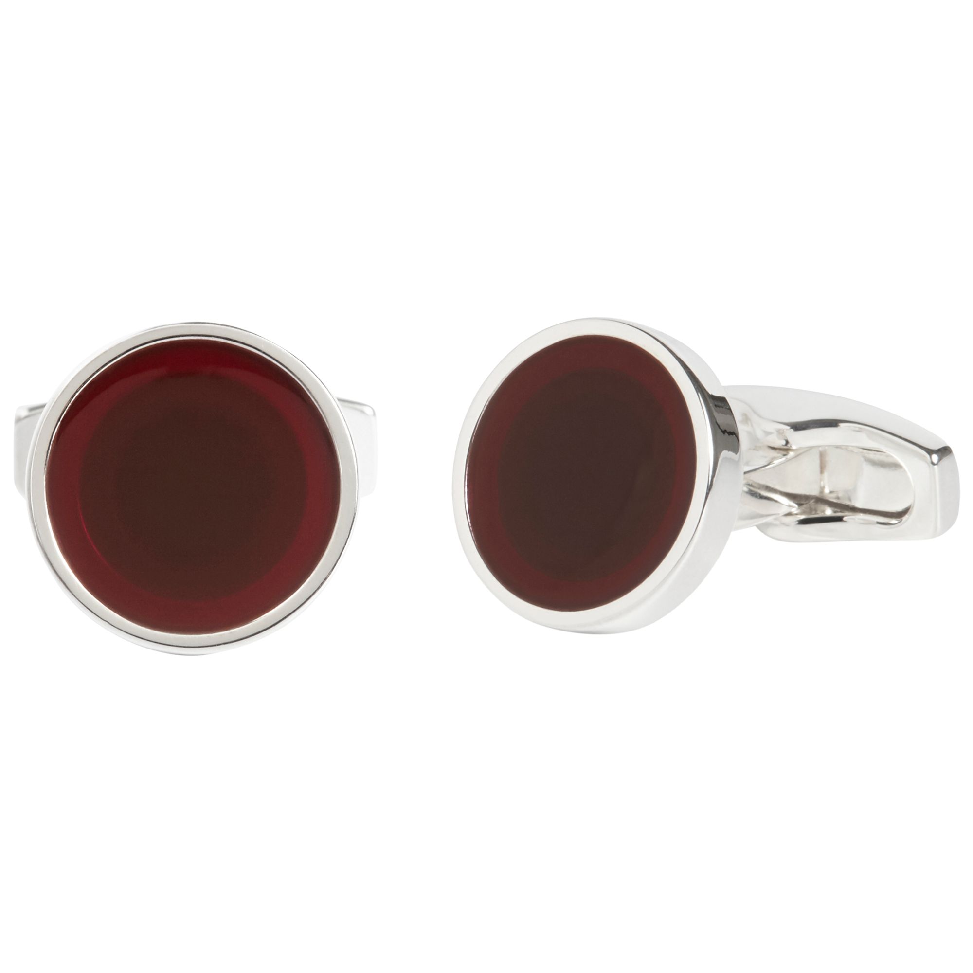 Simon Carter for John Lewis Silver Plated Round Enamel Cufflinks, Red