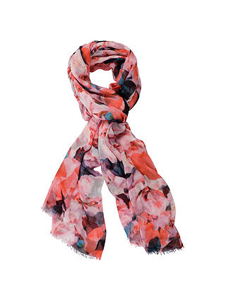 Chesca Large Floral Print Scarf, Pink Coral