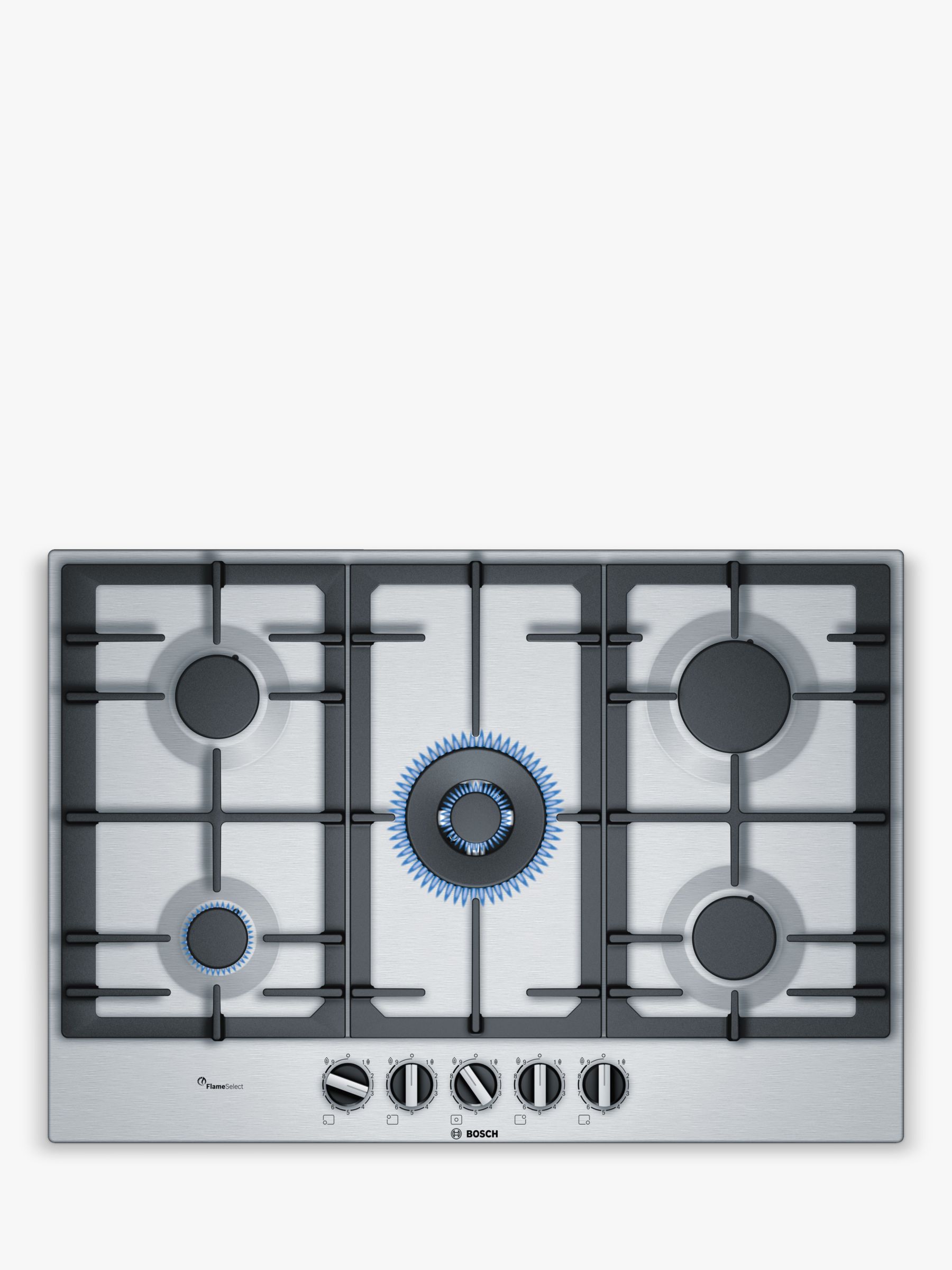 Bosch PCQ7A5B90 FlameSelect Gas Hob, Stainless Steel