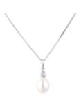 A B Davis 9ct White Gold Diamond and Pearl Pendant Necklace, White
