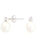 A B Davis 9ct White Gold Pearl and Solitaire Diamond Drop Earrings, White