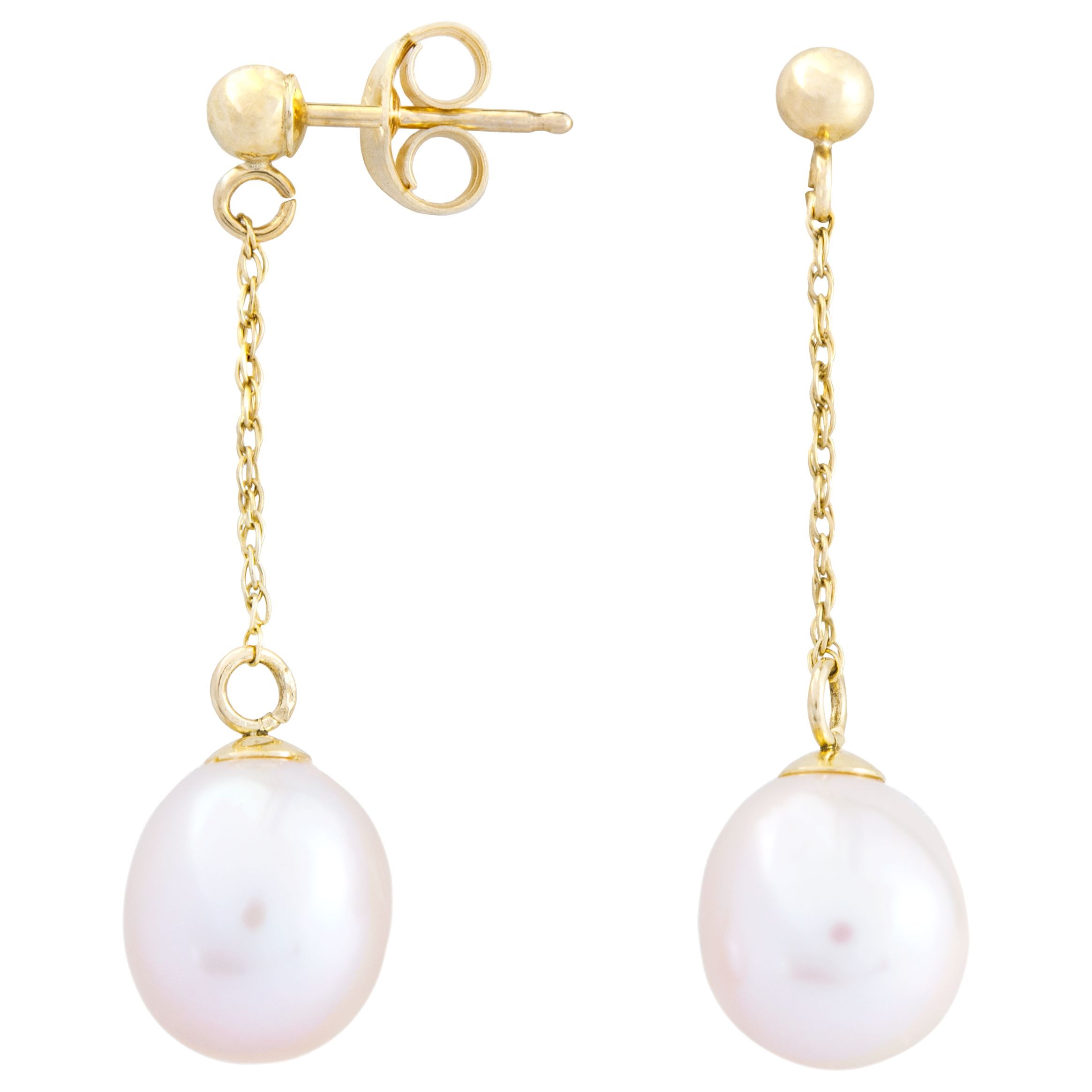 A B Davis 9ct Gold Drop Chain Pearl Earrings, Pink at John Lewis & Partners