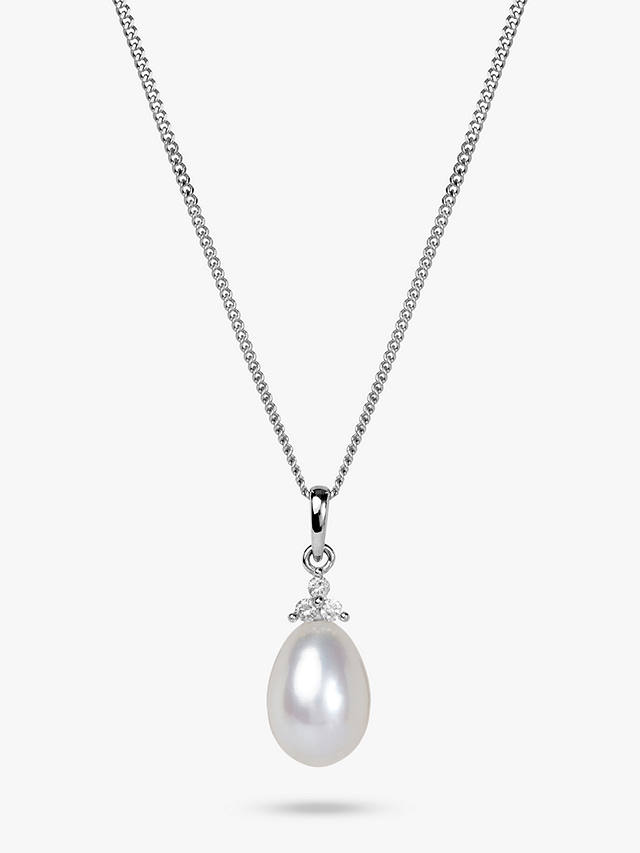 A B Davis 9ct Gold Diamond and Pearl Pendant Necklace, White Gold