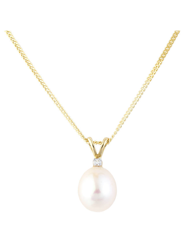 A B Davis 9ct Gold Diamond Pearl Pendant Necklace, Gold/Pink