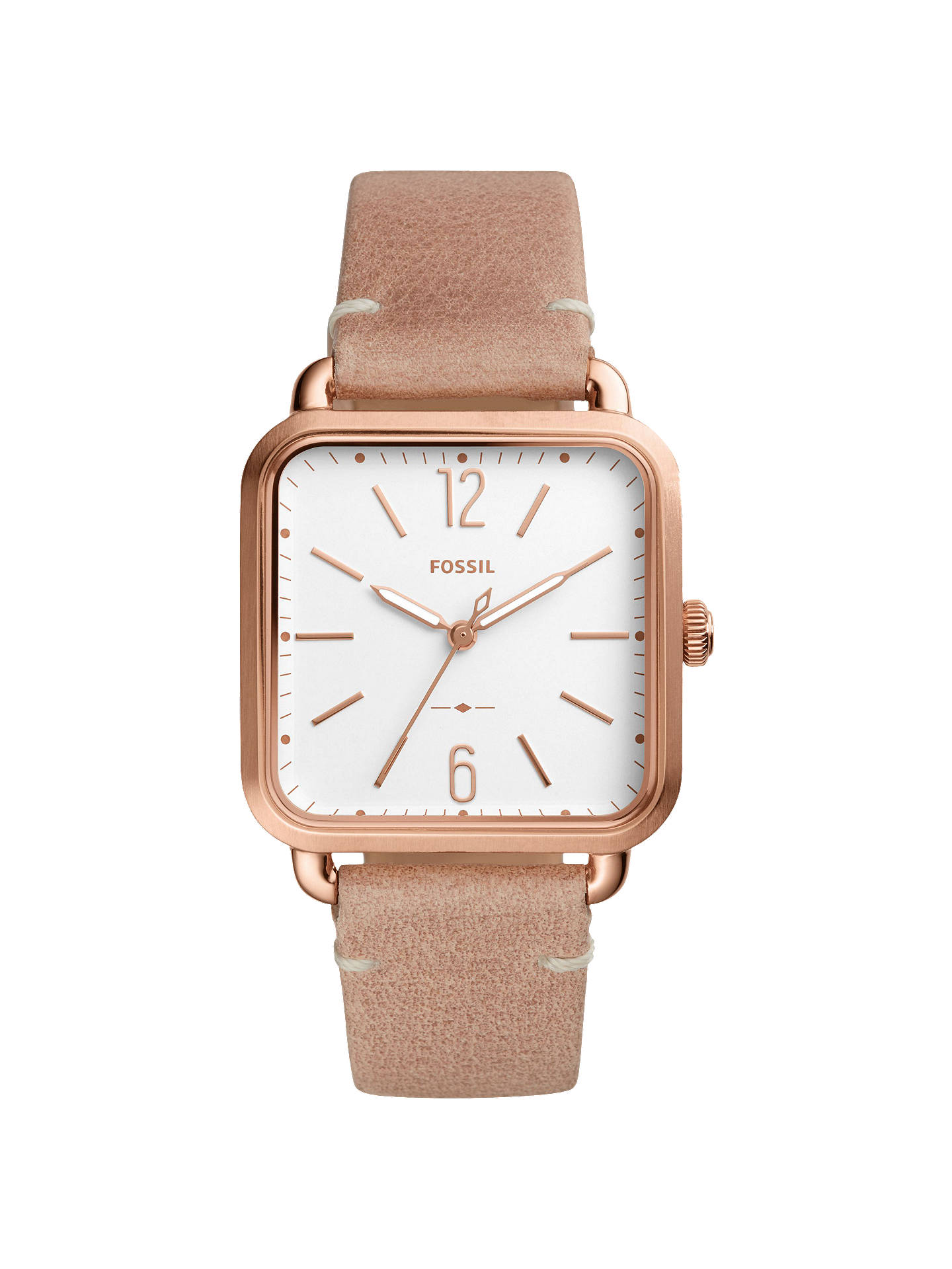 Fossil ES4254 Womens Rose Gold Leather Strap Square Watch 