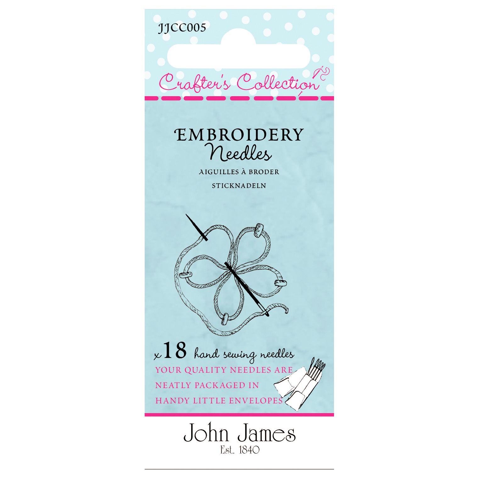 Needles by John James Crafters Collection Embroidery Needles, Sizes 7-10, Pack of 18
