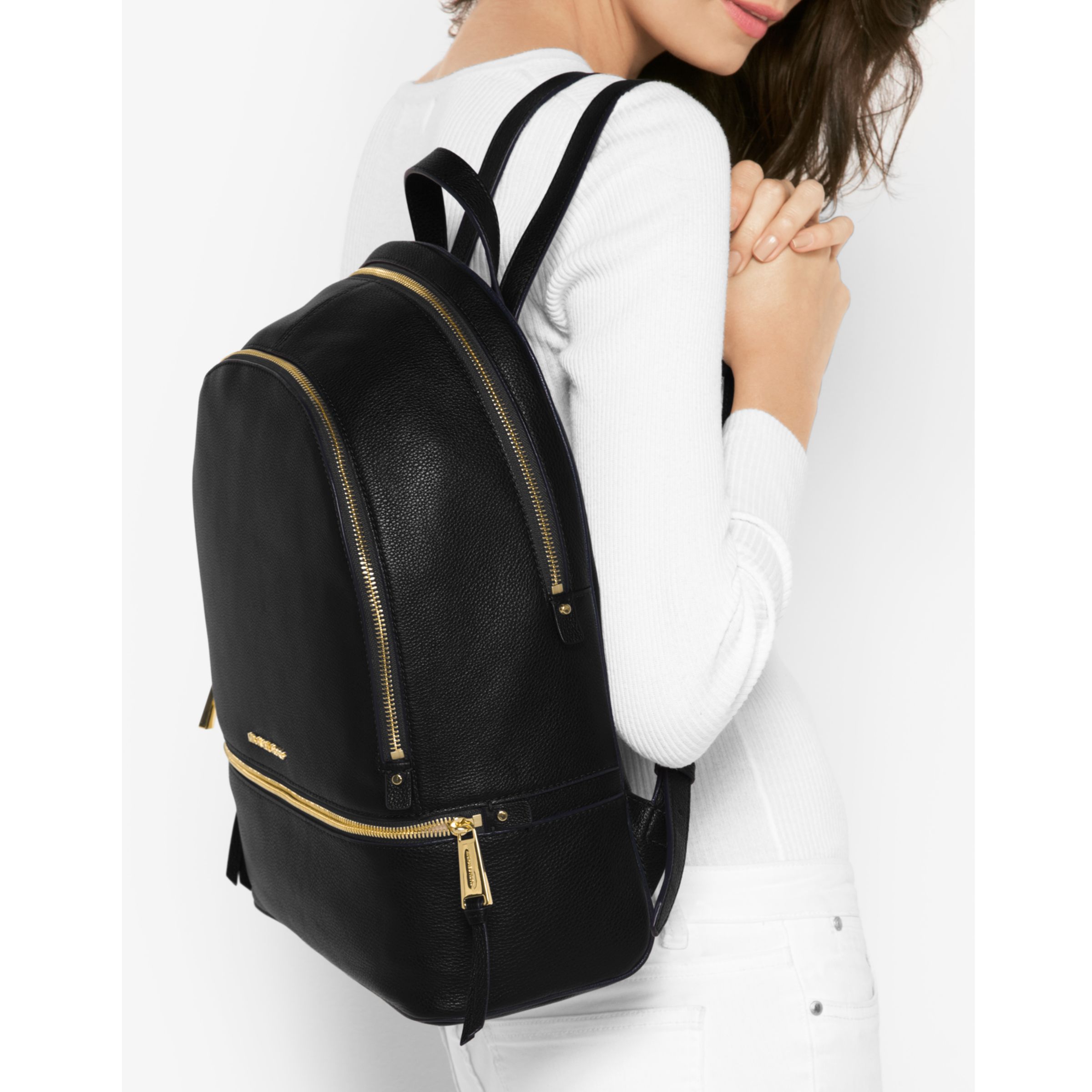 MICHAEL Michael Kors Rhea Leather Large Backpack, Black