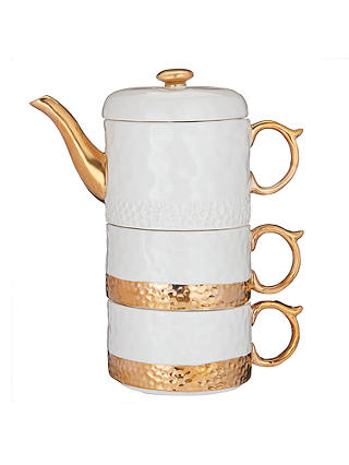 Anthropologie Duet Set Tea For Two Teapot, Cream/Gold