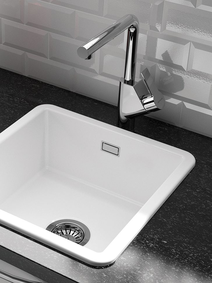 Single Bowl Ceramic Kitchen Sink White, Round White Ceramic Kitchen Sink
