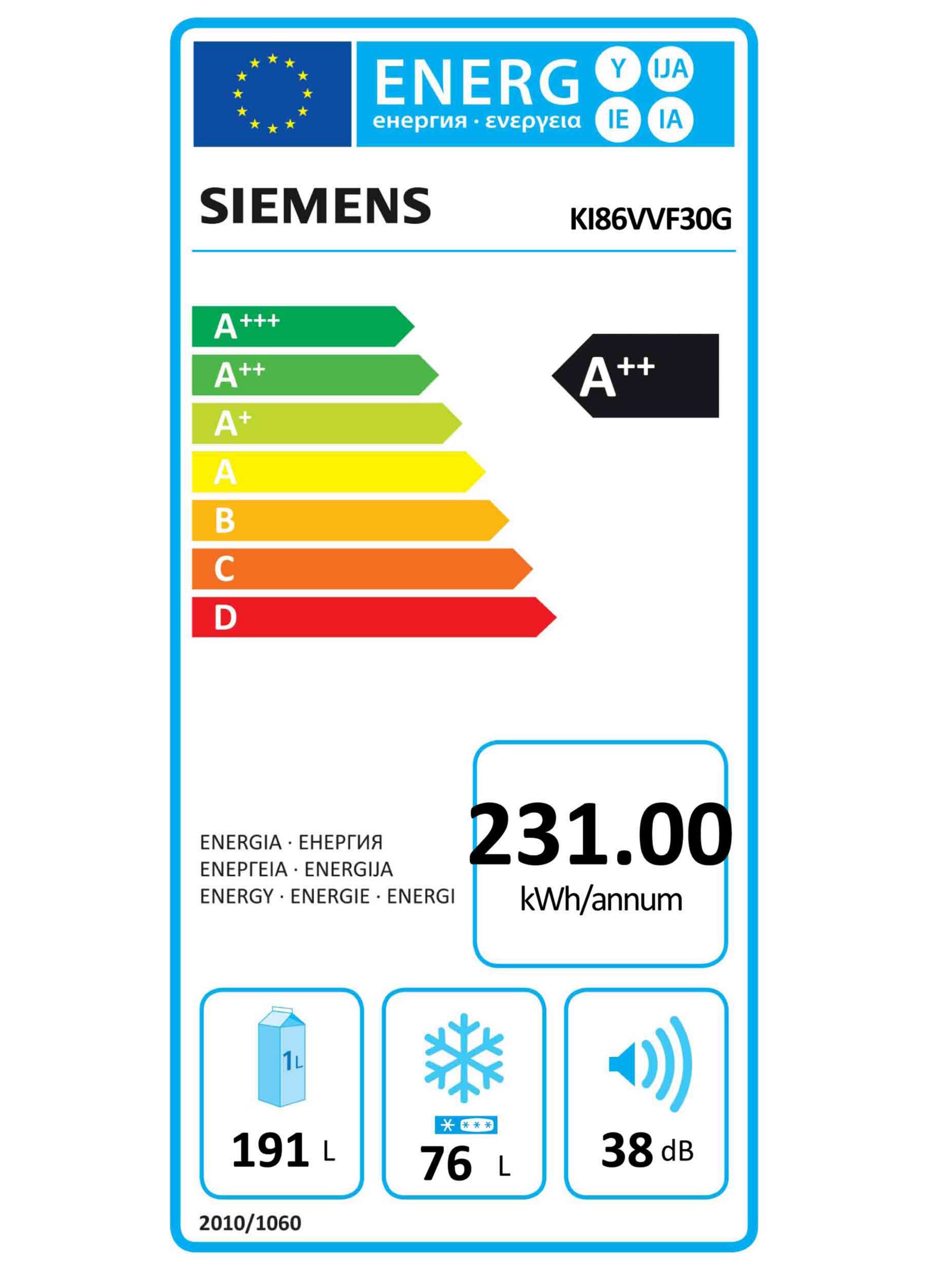 Siemens Ki86vvf30g Integrated 60 40 Fridge Freezer Fixed Door Hinge A Energy Rating 56cm Wide White At John Lewis Partners