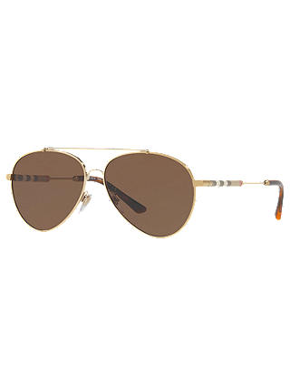 Burberry BE3092Q Aviator Sunglasses, Brown/Gold