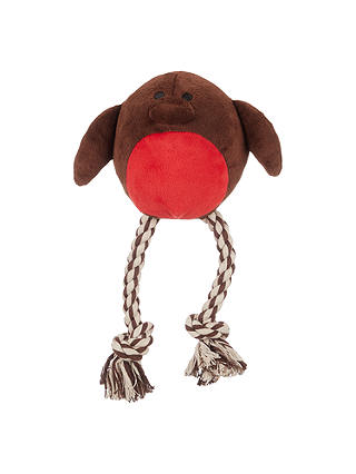 Fred & Ginger Christmas Robin Rope Ball Dog Toy, Brown/Red