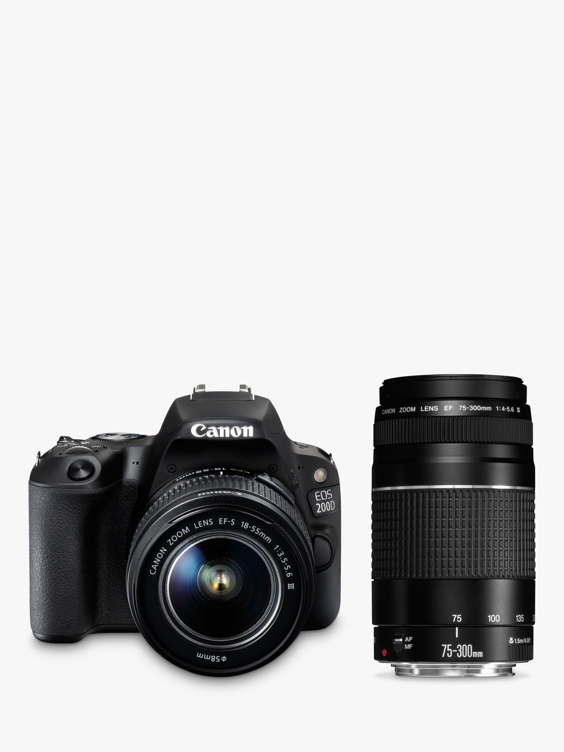 Canon EOS 200D Digital SLR Camera with 18-55mm f/3.5-5.6 III & EF 75-300mm f/4-5.6 III Lenses, 1080p Full HD, 24.2MP, Wi-Fi, Bluetooth, NFC, Optical Viewfinder, 3 Vari-angle Touch Screen, Double Zoom Kit, Black