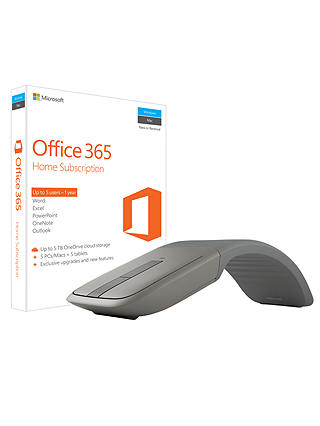 Microsoft Office 365 Home Premium, 5 PCs/Macs + Tablet, One-Year Subscription, with Microsoft Arc Touch Bluetooth Mouse Bundle