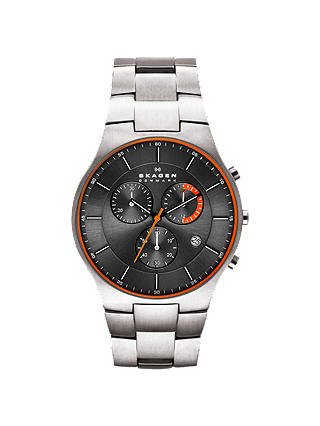 Skagen SKW6076 Men's Aktiv Balder Titanium Chronograph Bracelet Strap Watch, Silver/Black