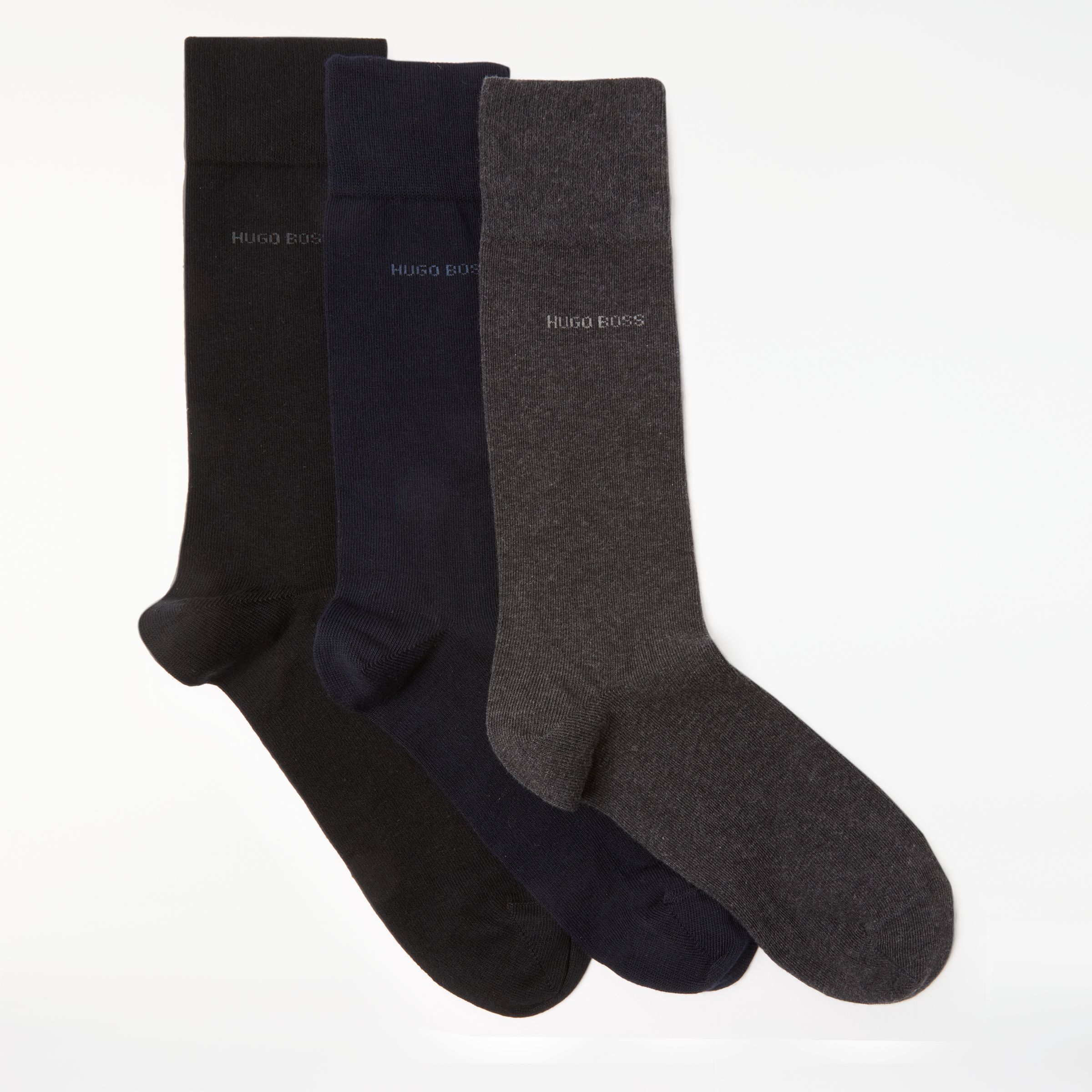 BOSS Plain Socks, One Size, Pack of 3, Black/Grey/Navy