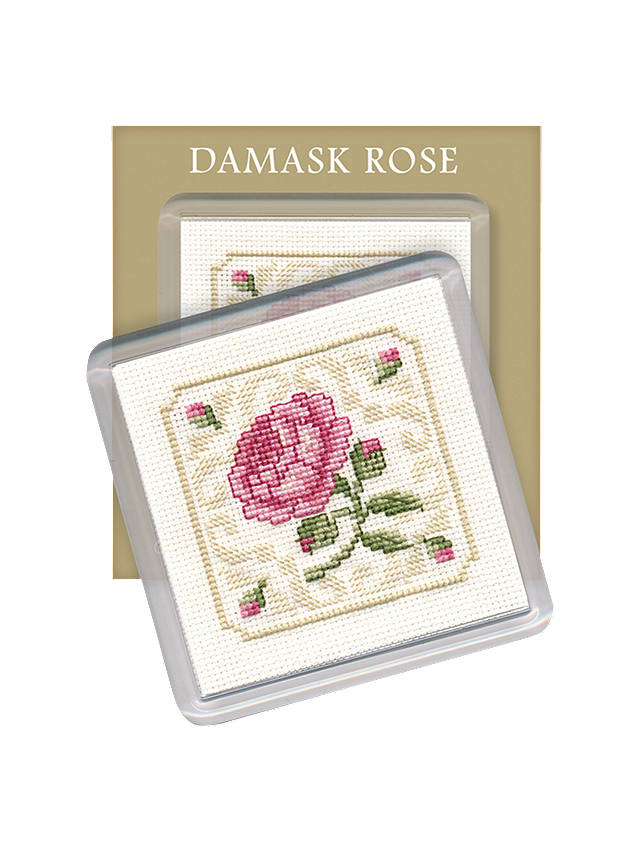 Textile Heritage Damask Rose Coaster Counted Cross Stitch Kit, Multi