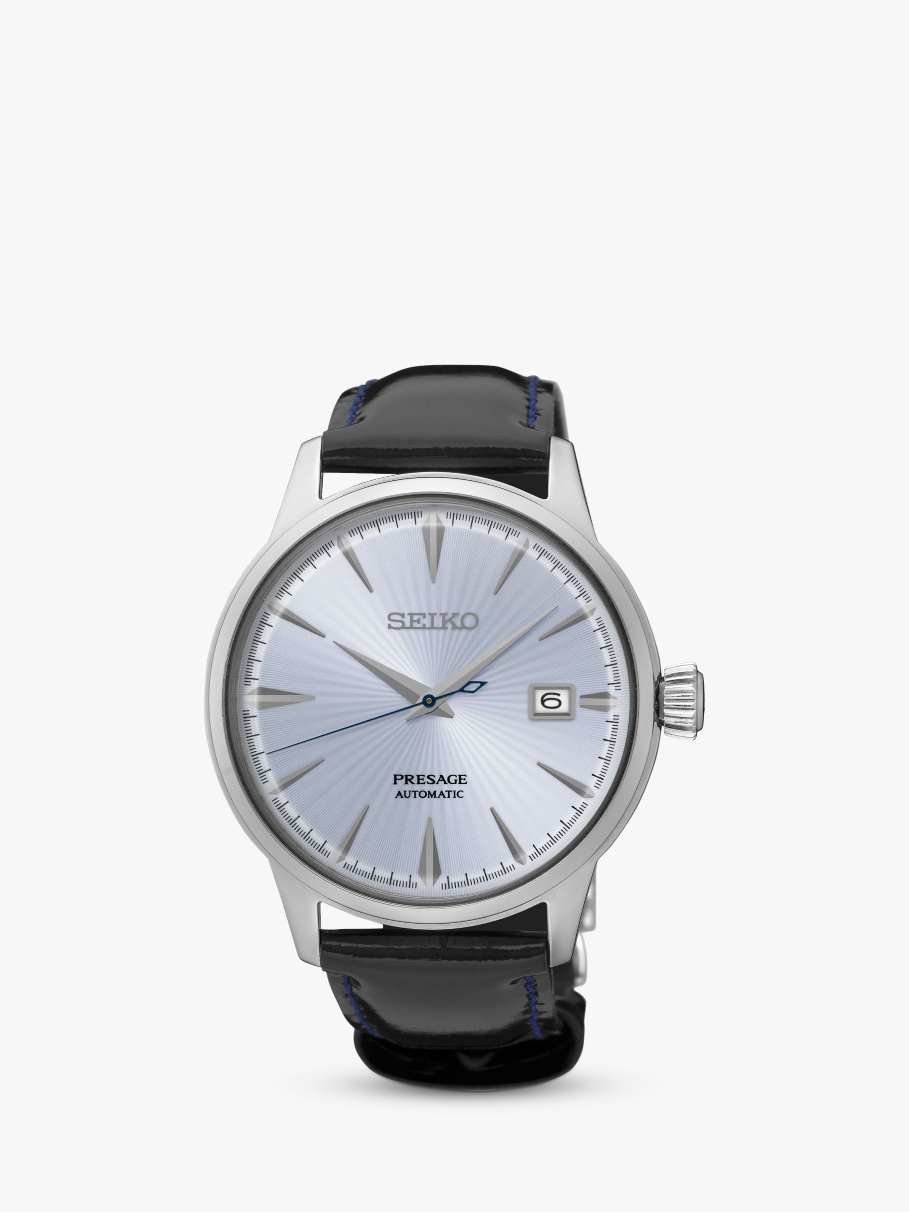Seiko Men's Presage Automatic Date Leather Strap Watch, Black/Silver  SRPB43J1 at John Lewis & Partners