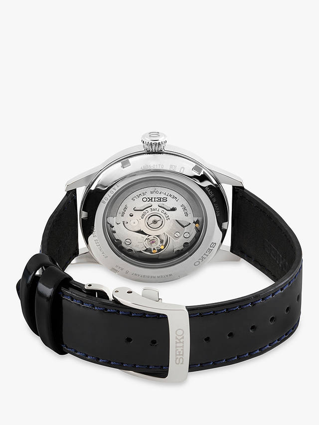 Seiko Men's Presage Automatic Date Leather Strap Watch, Black/Silver SRPB46J1