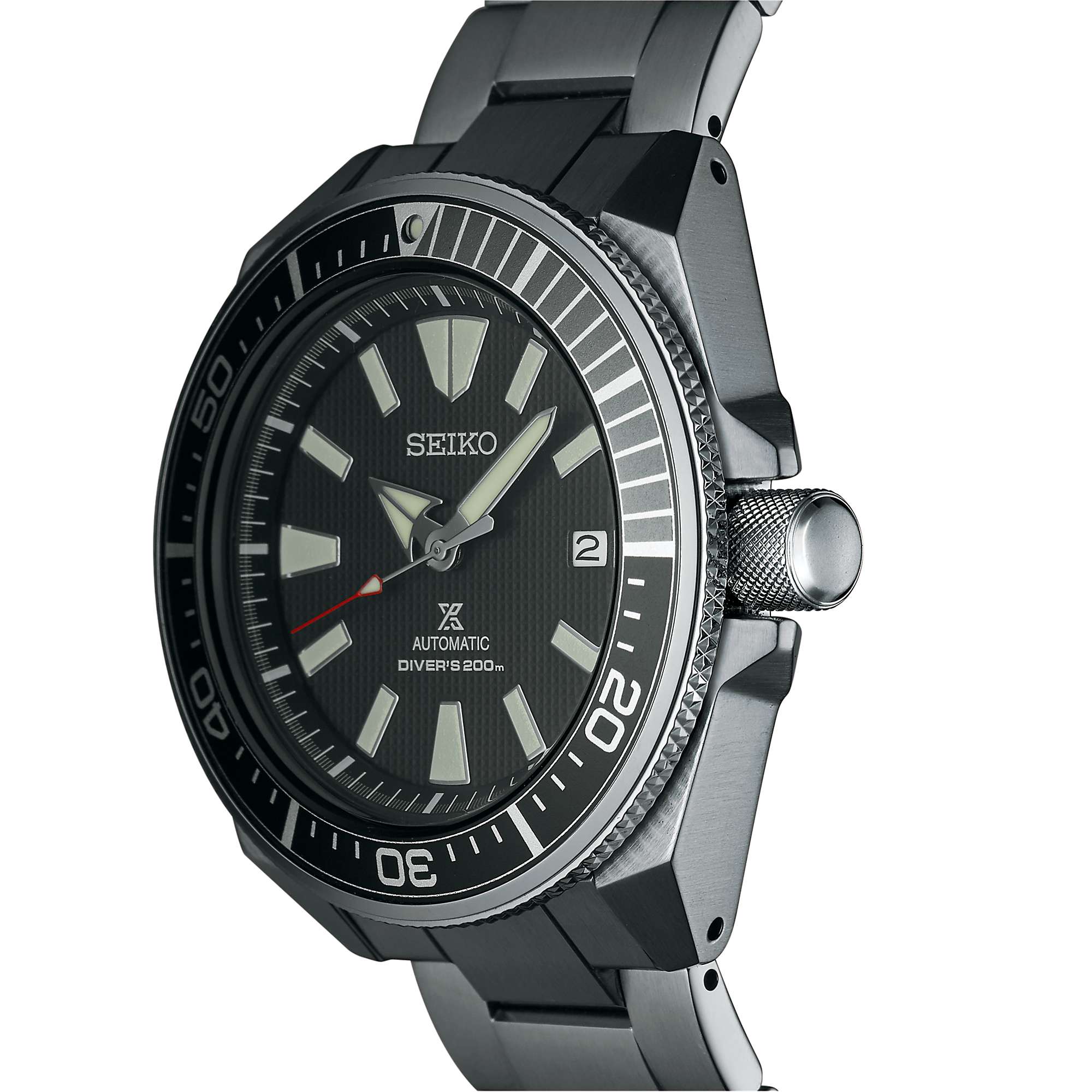 Seiko Men's Prospex Samurai Automatic Bracelet Strap Watch, Silver/Black  SRPF03K1 at John Lewis & Partners