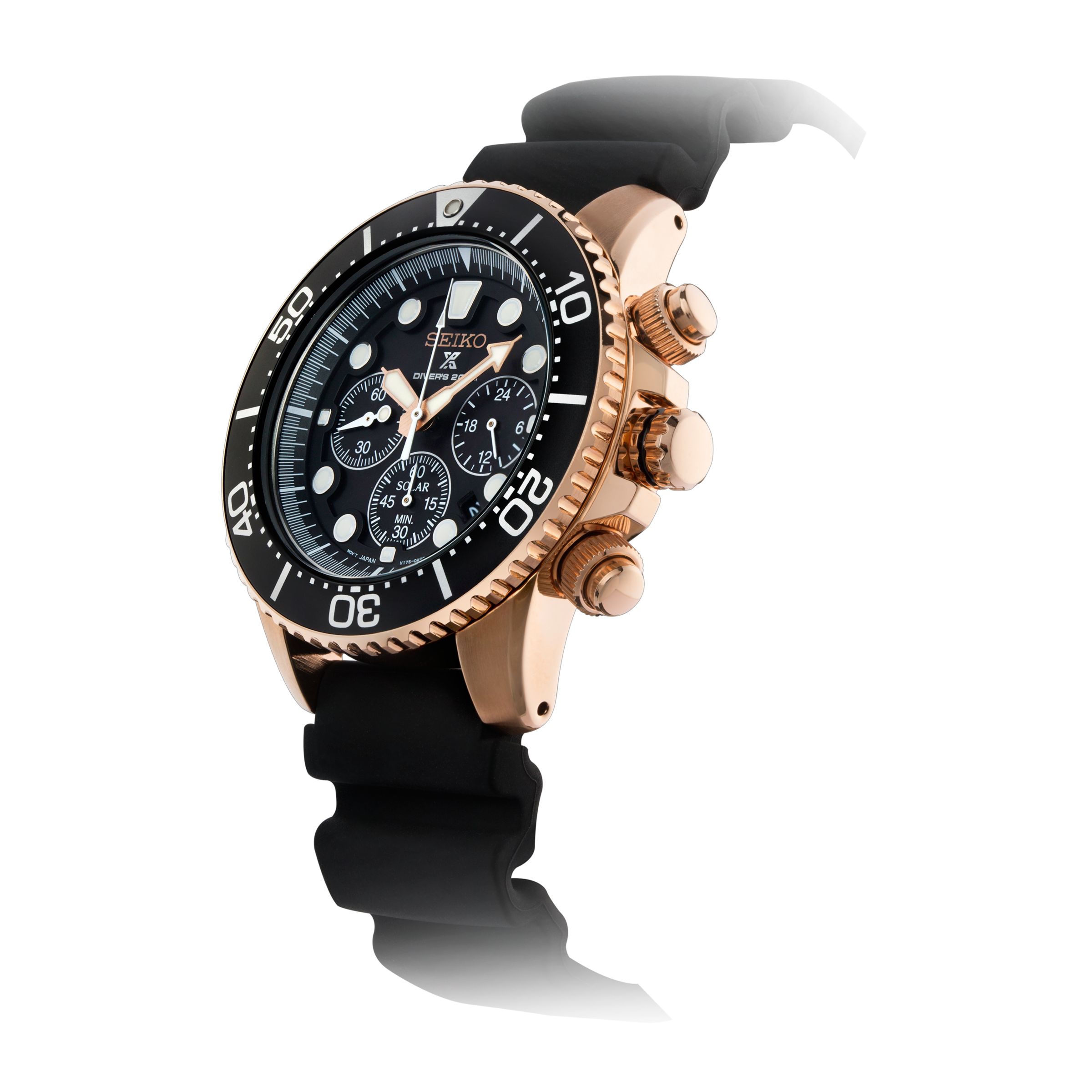 Seiko SSC618P1 Men's Prospex Silicone Strap Divers Watch, Black/Rose Gold
