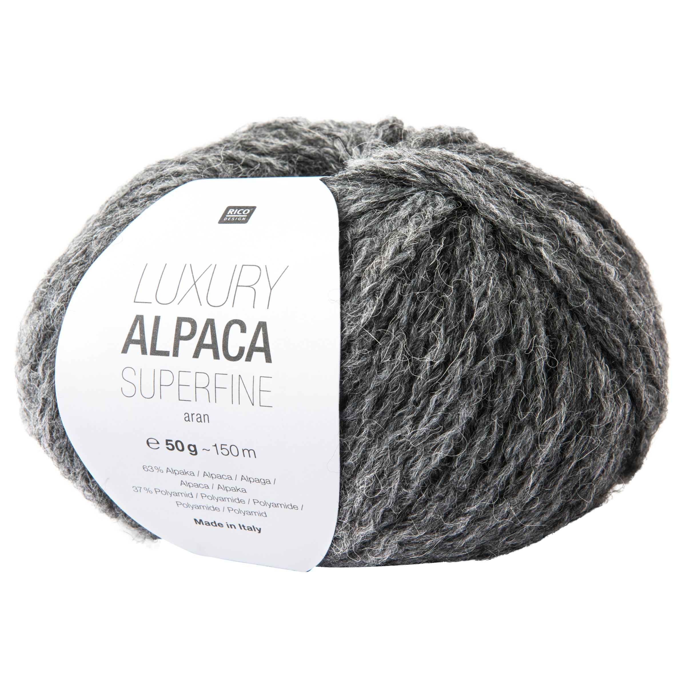 Rico Creative Luxury Alpaca Superfine Aran Yarn, 50g, Medium Grey
