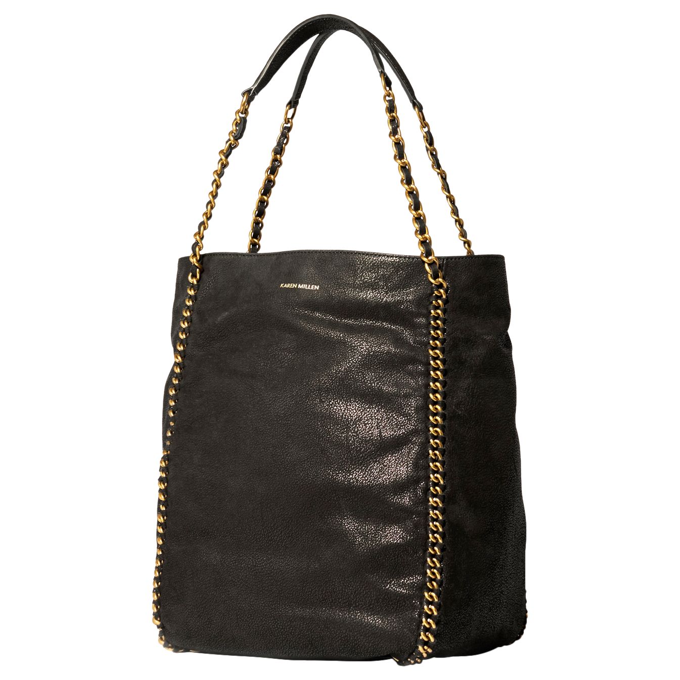 Karen Millen Chain Handle Bucket Bag, Black at John Lewis & Partners