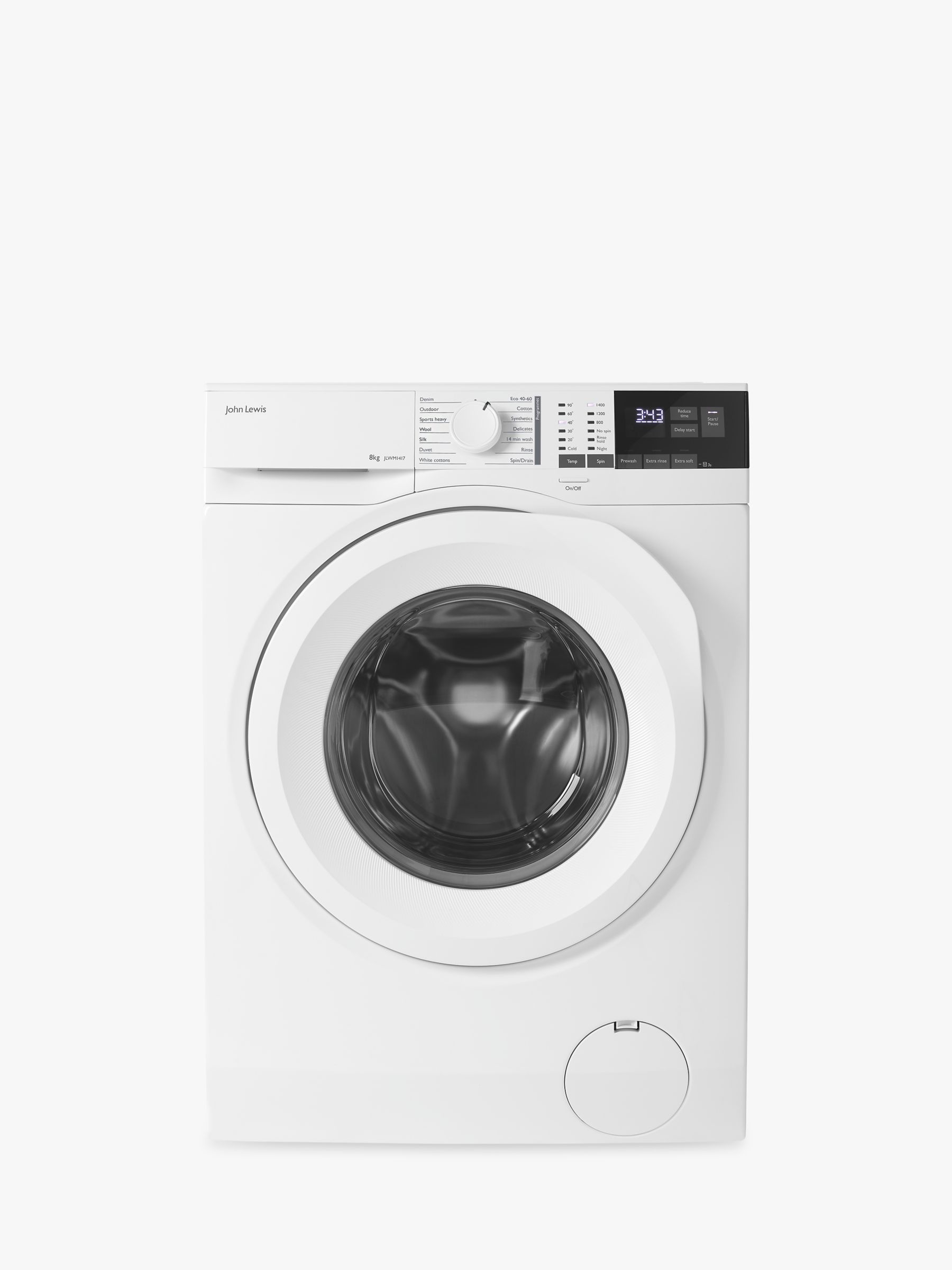 John Lewis & Partners JLWM1417 Freestanding Washing Machine, 8kg Load, A+++ Energy Rating, 1400rpm Spin, White