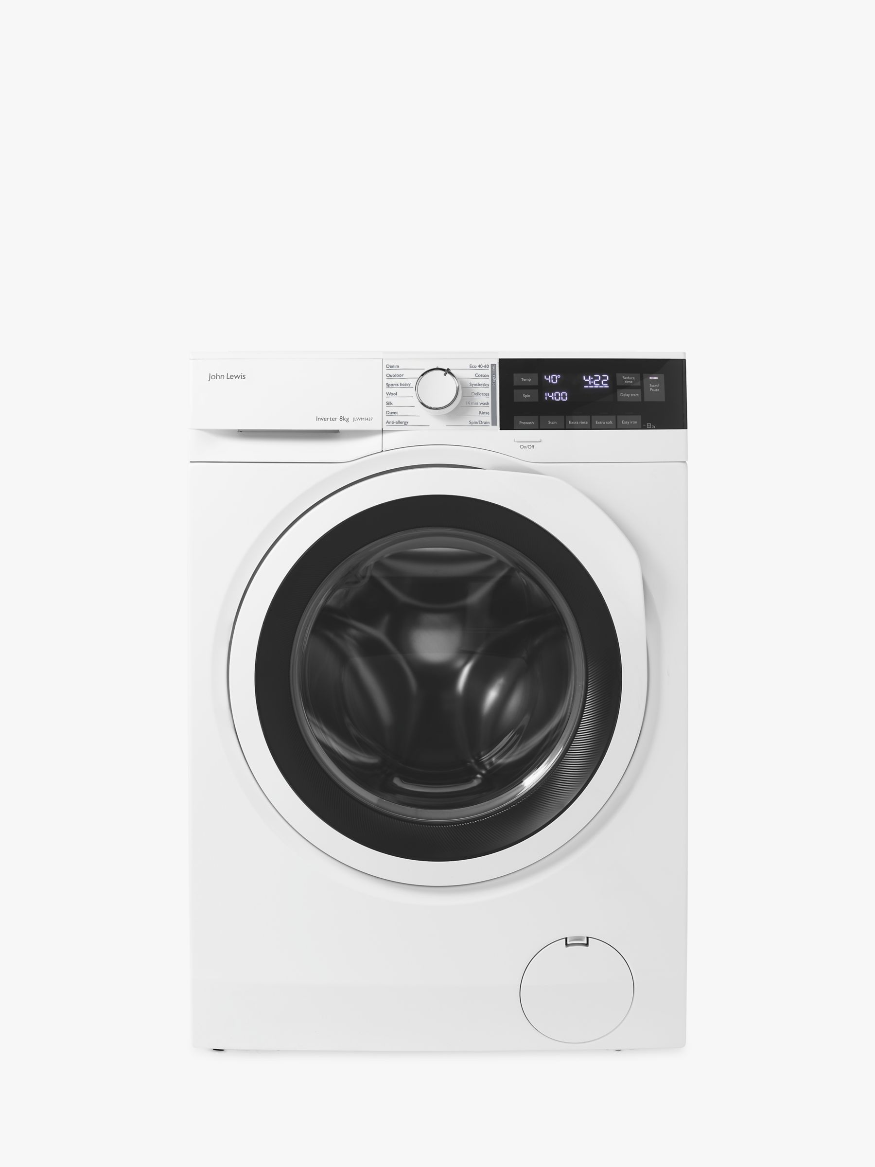 John Lewis & Partners JLWM1437 Freestanding Washing Machine, 8kg Load, A+++ Energy Rating, 1600rpm Spin, White