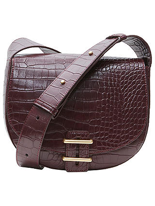French Connection Contemporary Slide Lock Magda Cross Body Bag, Chocolate Chili Croc