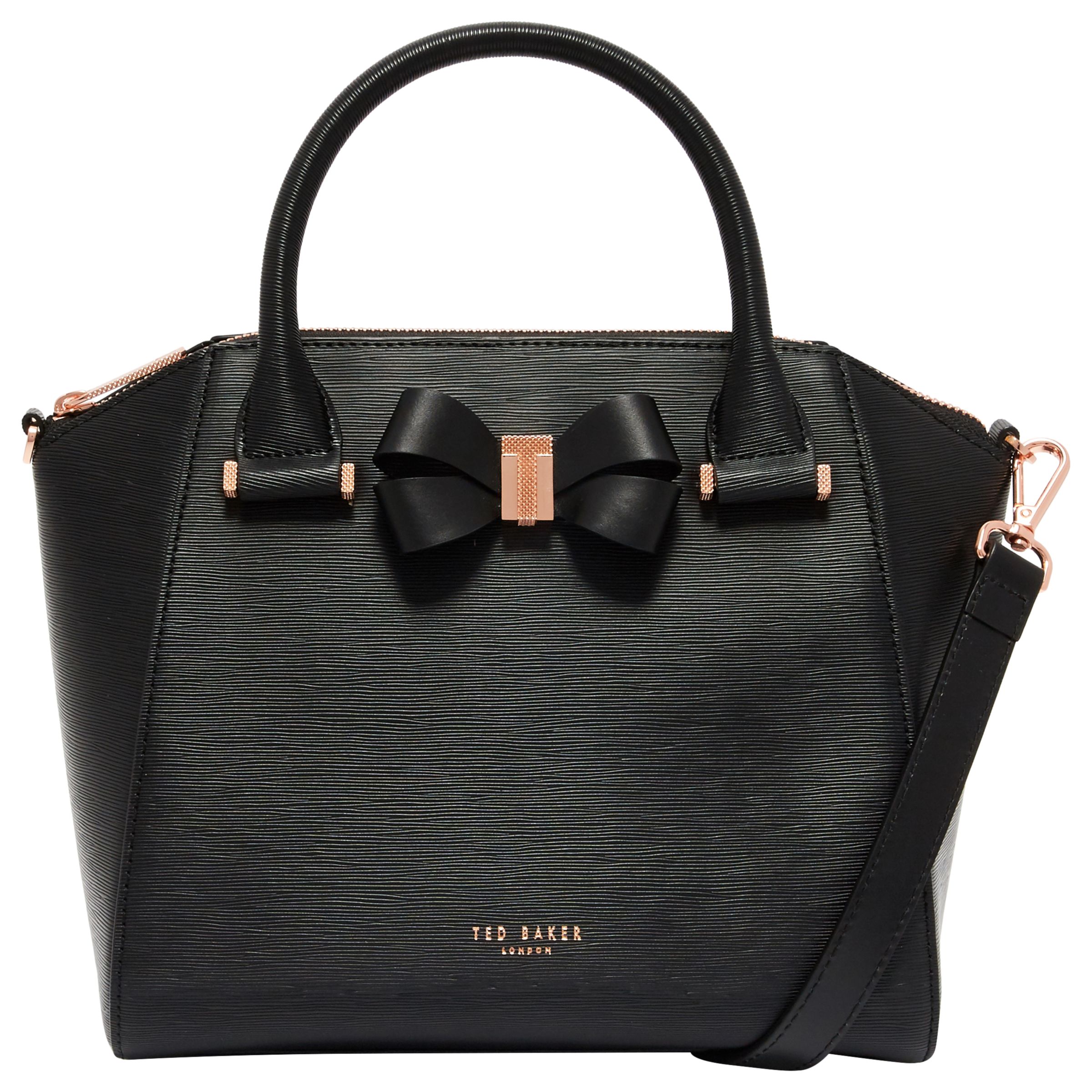Astonishment drive Underline Ted Baker Bow Detail Leather Small Tote Bag, Black