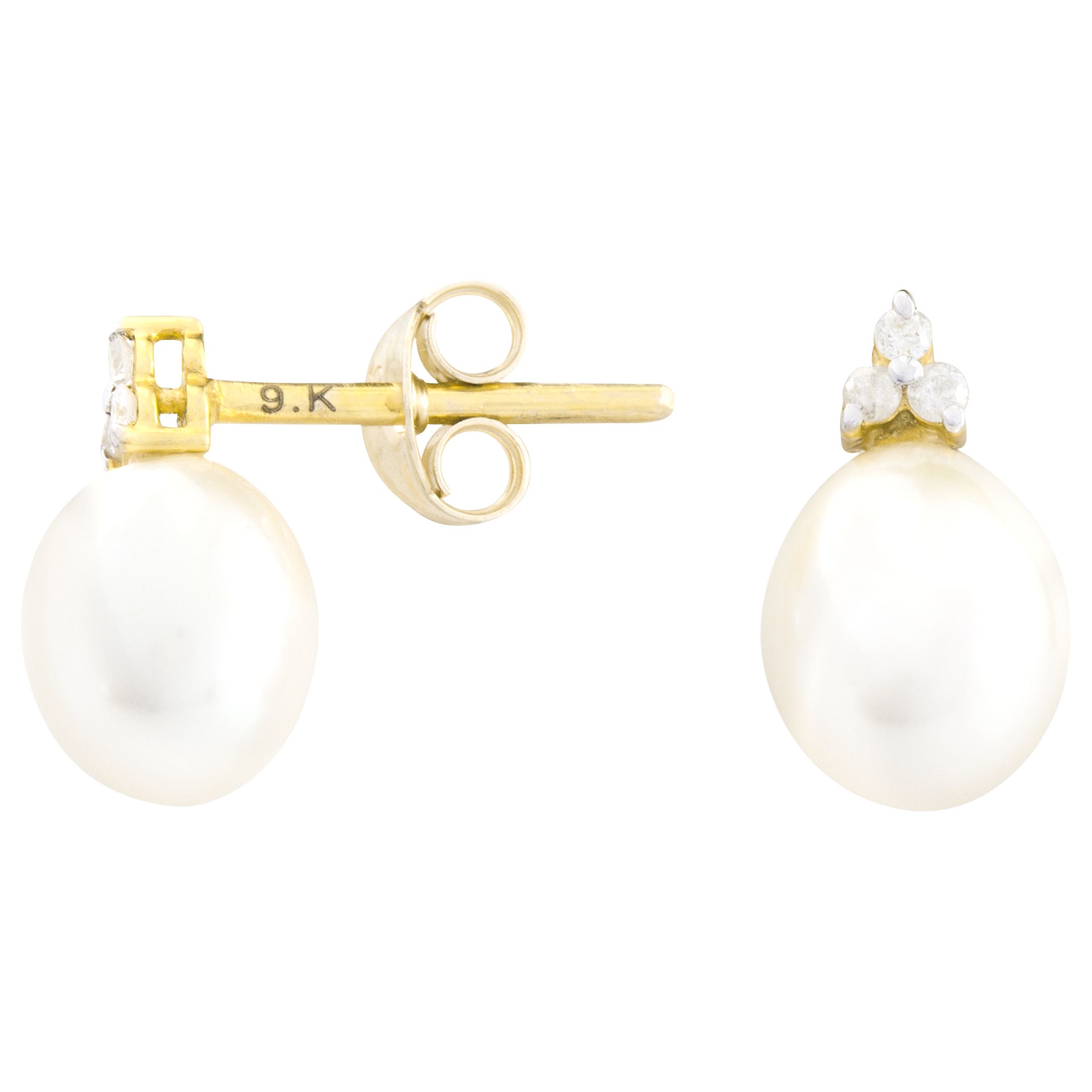 A B Davis 9ct Gold Pearl and Diamond Drop Earrings, Gold/White at John ...