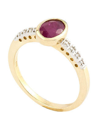 A B Davis 9ct Gold Oval Rubover Diamond Shoulder Ring, Ruby