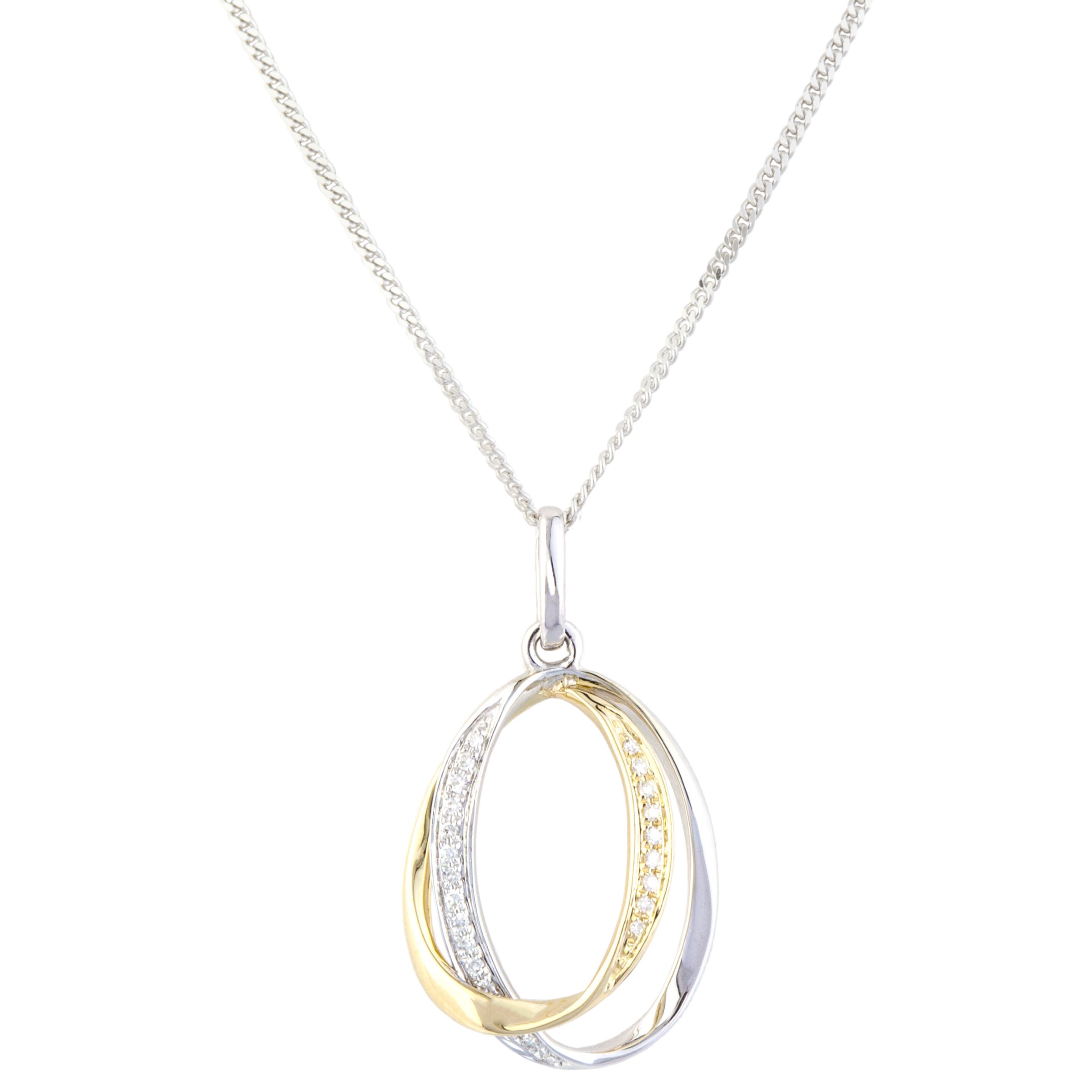 A B Davis 9ct Mixed Gold Diamond Double Oval Pendant Necklace, Yellow Gold/White Gold