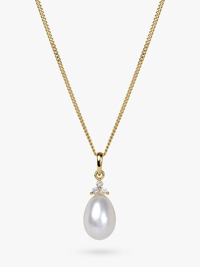 A B Davis 9ct Gold Diamond and Pearl Pendant Necklace, Gold
