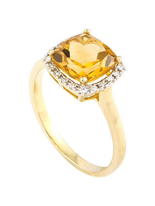 A B Davis 9ct Gold Cushion Cut Semi-Precious Stone and Diamond Ring, N