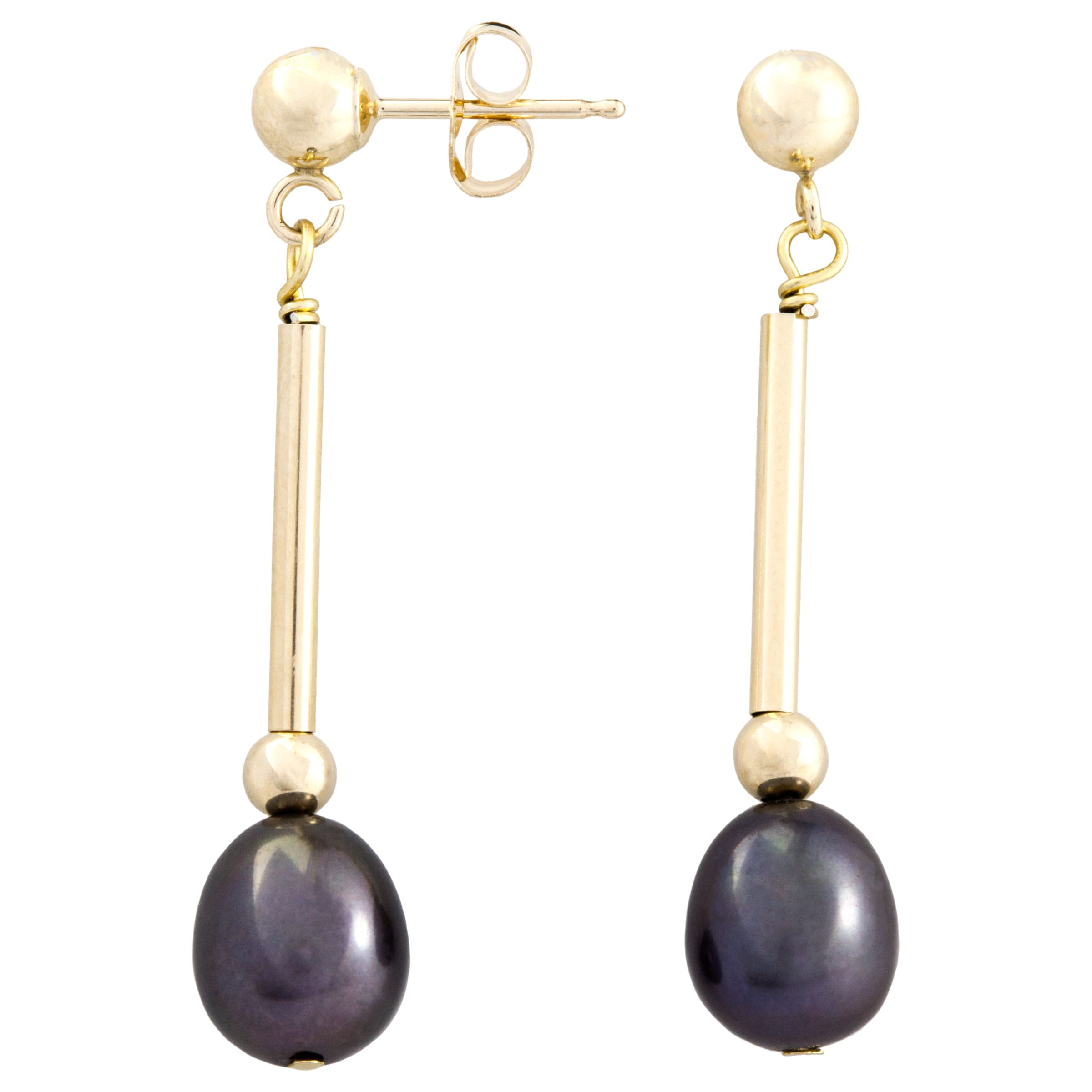 A B Davis 9ct Yellow Gold Pearl Long Drop Earring, Gold/Black at John ...