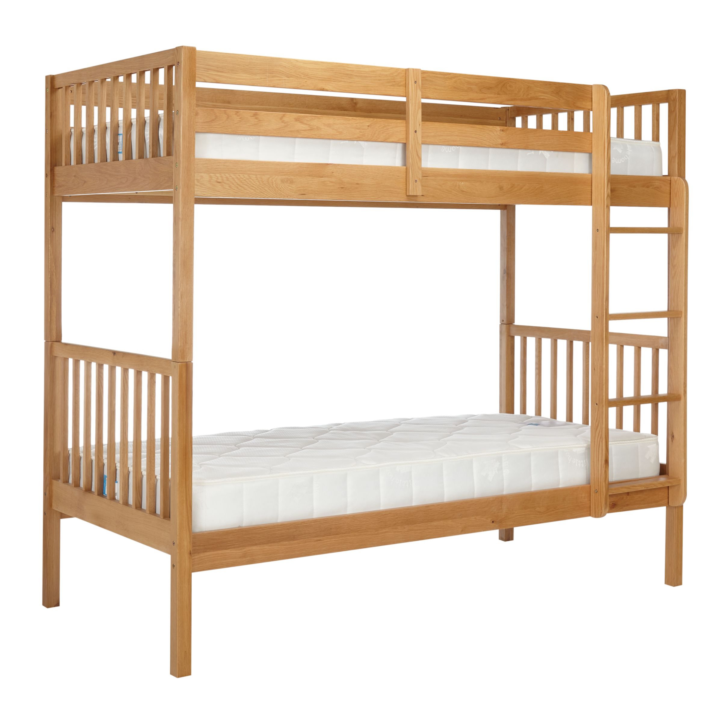 John Lewis Morgan Story Time Bunk Bed with little home at John Lewis 15cm Deep Open Spring Water Resistant Mattresses, Single, Oak