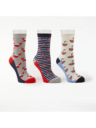 John Lewis & Partners Nautical Pattern Ankle Socks, Pack of 3, Multi