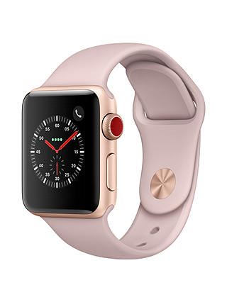 Apple Watch Series 3, GPS and Cellular, 38mm Gold Aluminium Case with Sport Band, Pink Sand