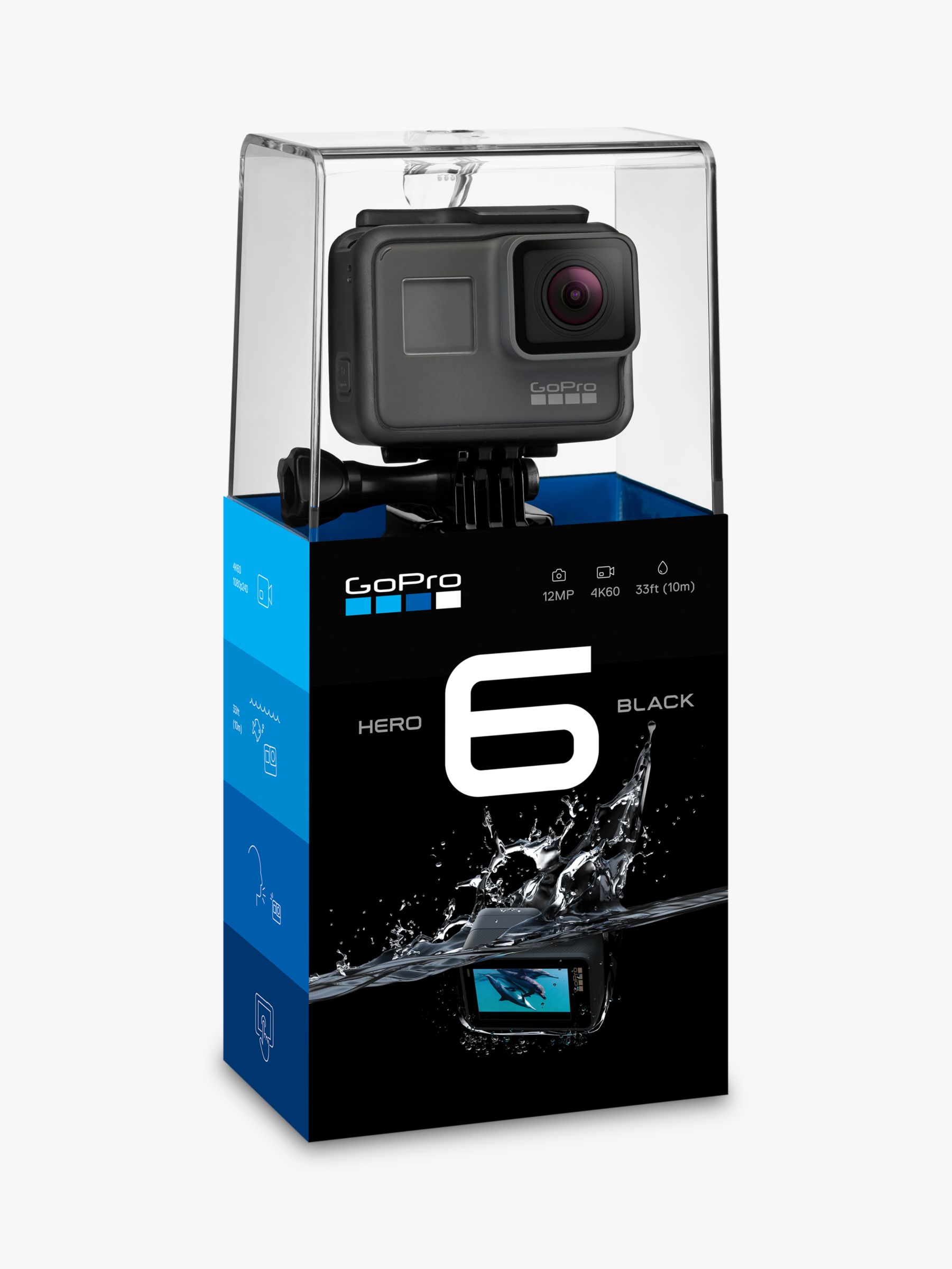 GoPro HERO6 Black Edition Camcorder, 4K Ultra HD, 60 FPS, 12MP, Wi-Fi, Waterproof, GPS