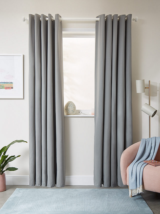 John Lewis ANYDAY Arlo Pair Lined Eyelet Curtains, Storm, W117 x Drop 137cm