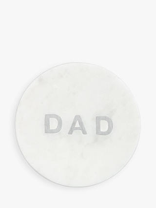 John Lewis & Partners 'Dad' Marble Coaster, White/Silver