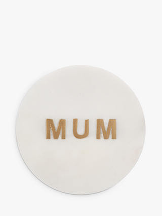 John Lewis & Partners 'Mum' Marble Coaster, White/Brass