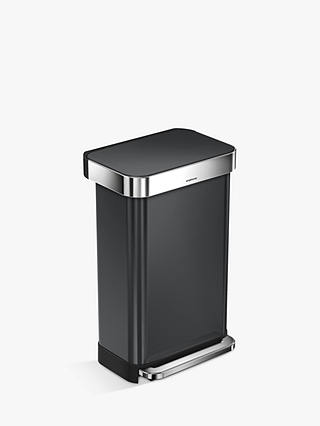 simplehuman Pedal Bin With Liner Pocket, 45L, Black Stainless Steel