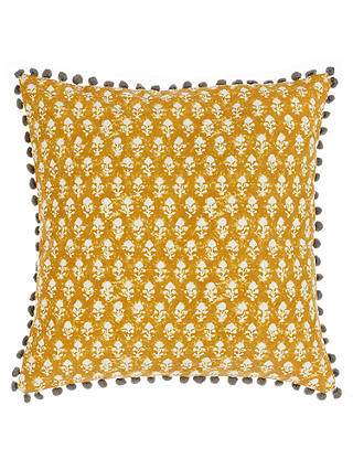 John Lewis & Partners Handblock Floral Cushion, Saffron