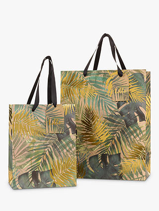 John Lewis & Partners Tropical Leaf Gold Gift Bag