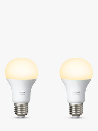 Philips Hue White 9.5W A60 Smart Bulb, E27 Fitting, Pack of 2