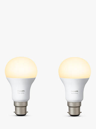 Philips Hue White 9.5W A60 Smart Bulb, B22 Fitting, Pack of 2