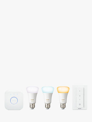 Philips Hue White Ambiance Wireless Lighting LED Starter Kit with 3 Bulbs, 10W E27 Edison Screw Cap